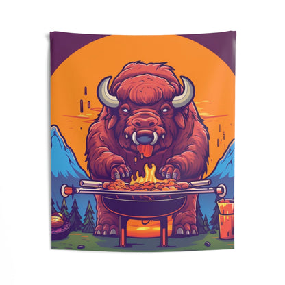 American Bison Grill Cook Food Buffalo Graphic Indoor Wall Tapestries