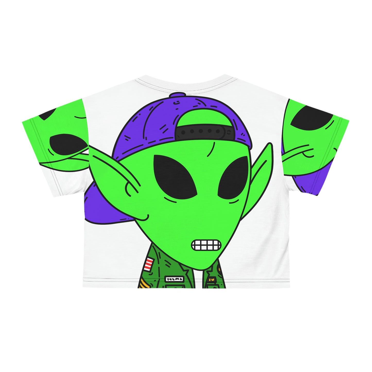 Green Military Army Jacket pointy ear Visitor Alien Crop Tee (AOP)