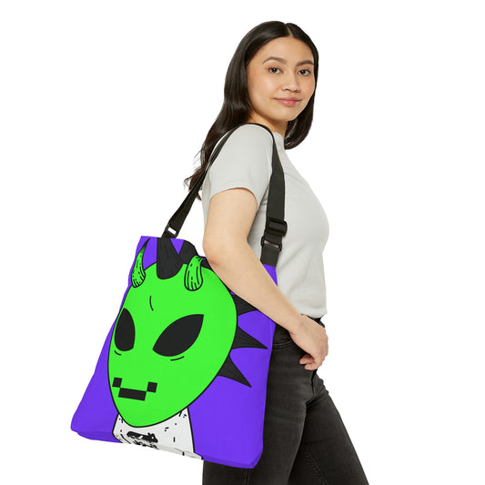 Cow Green Alien Spike Black Hair Digital Smile Visitor Adjustable Tote Bag (AOP)