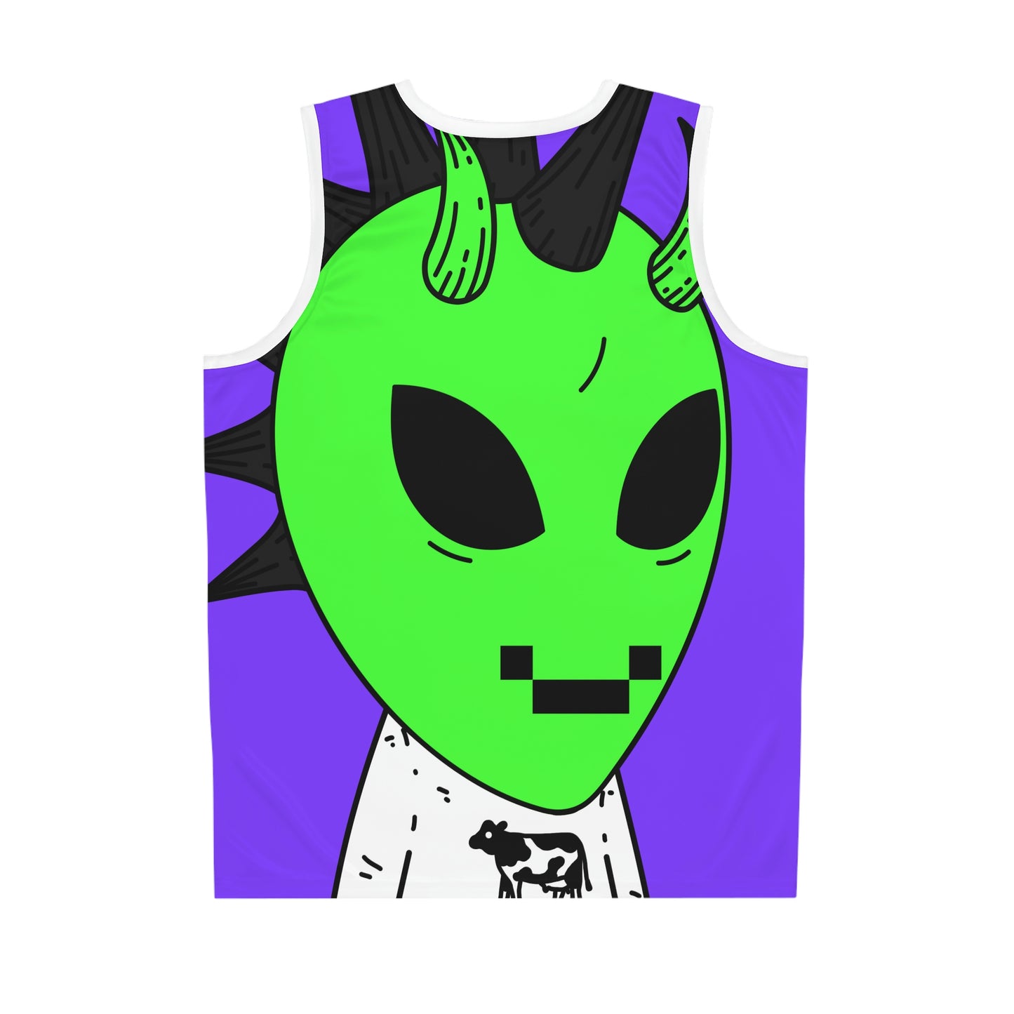 Cow Green Alien Spike Black Hair Digital Smile Visitor Basketball Jersey (AOP)