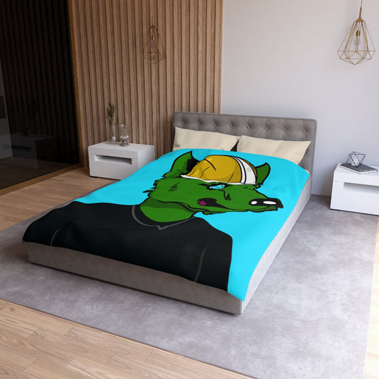 Cyborg Wolve Green Fur Black T Shirt Gold Miner Mining Mine Helmet Blue Bionic Eye Microfiber Duvet Cover