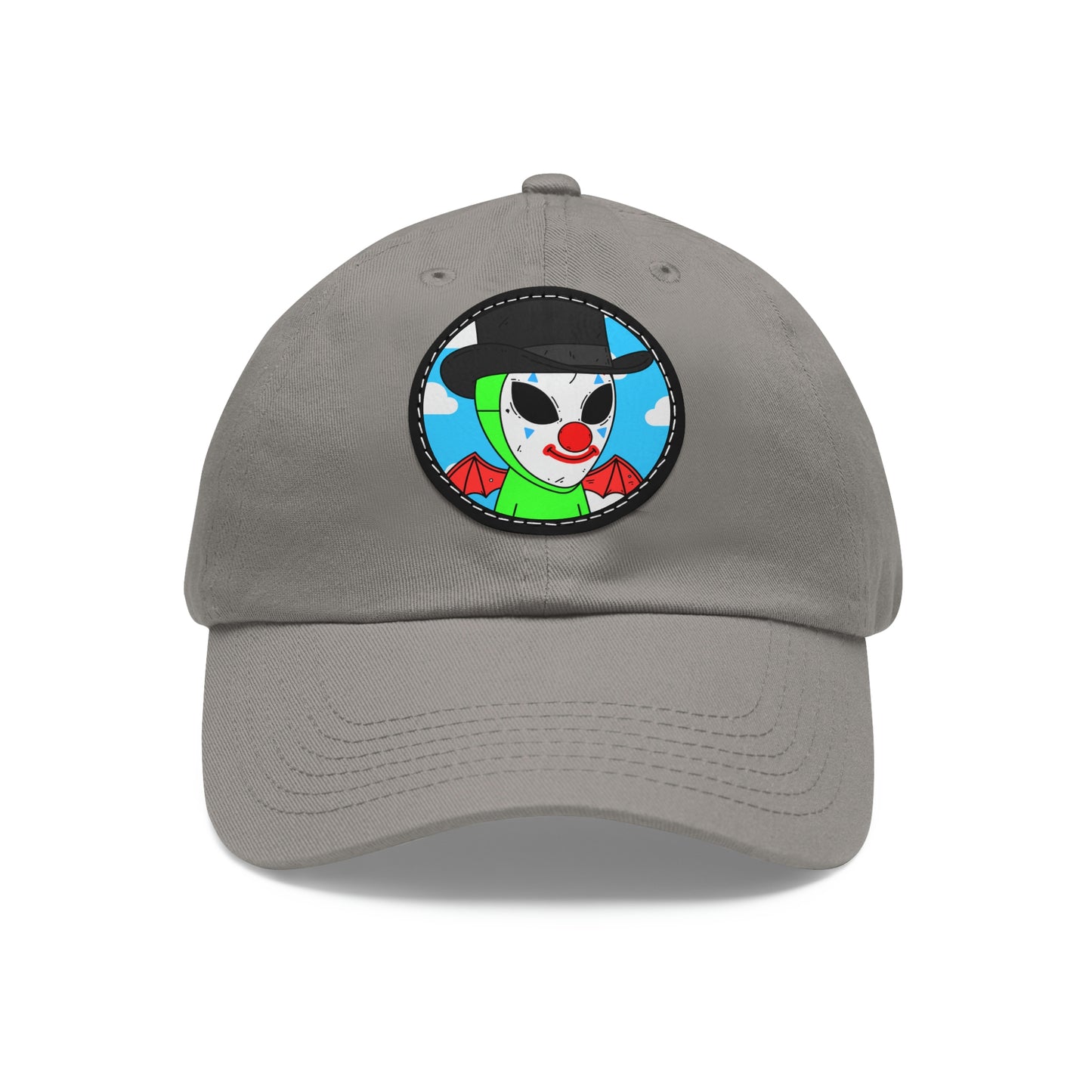 Clown Visitor Green Alien w/ Devil Wings Dad Hat with Leather Patch (Round)