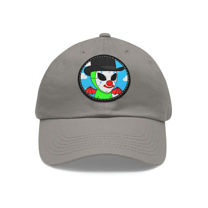 Clown Visitor Green Alien w/ Devil Wings Dad Hat with Leather Patch (Round)