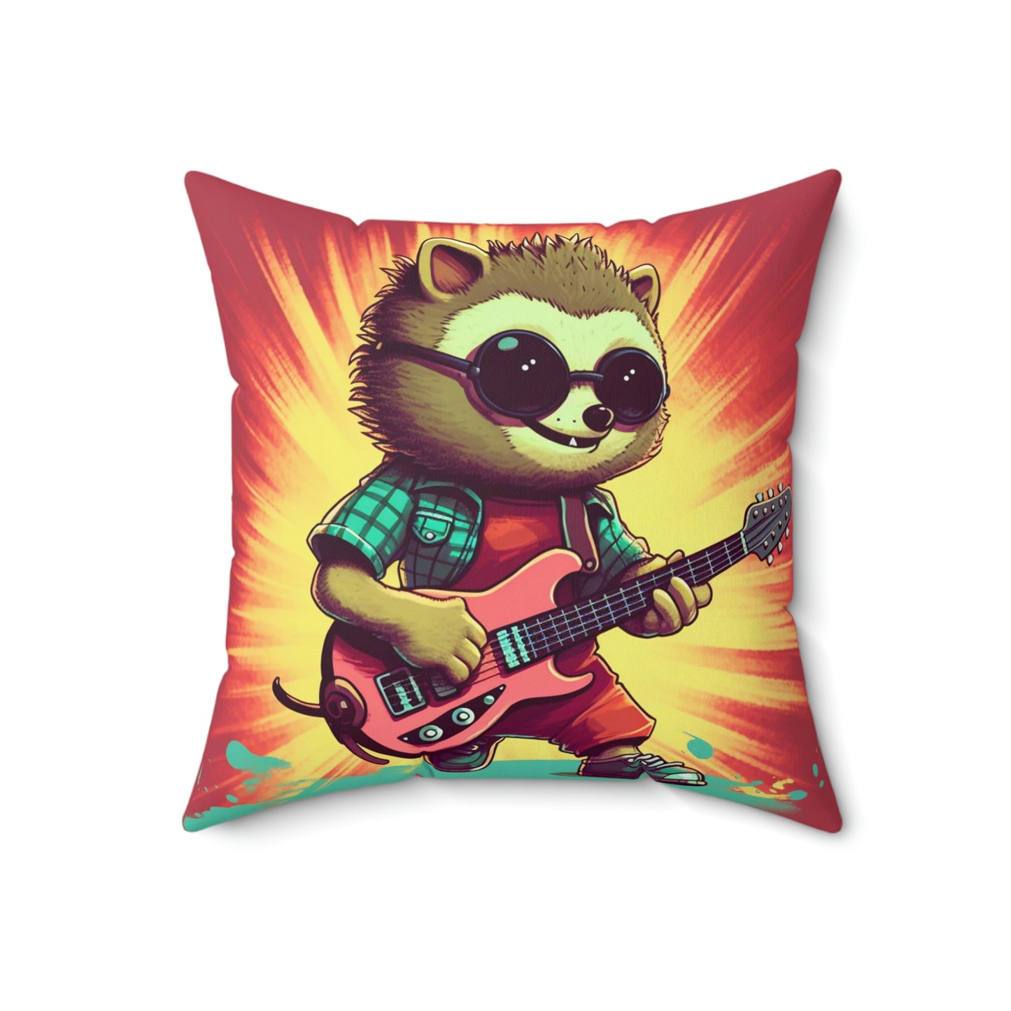 Hedgehog Animal Guitarist Anime Graphic Spun Polyester Square Pillow