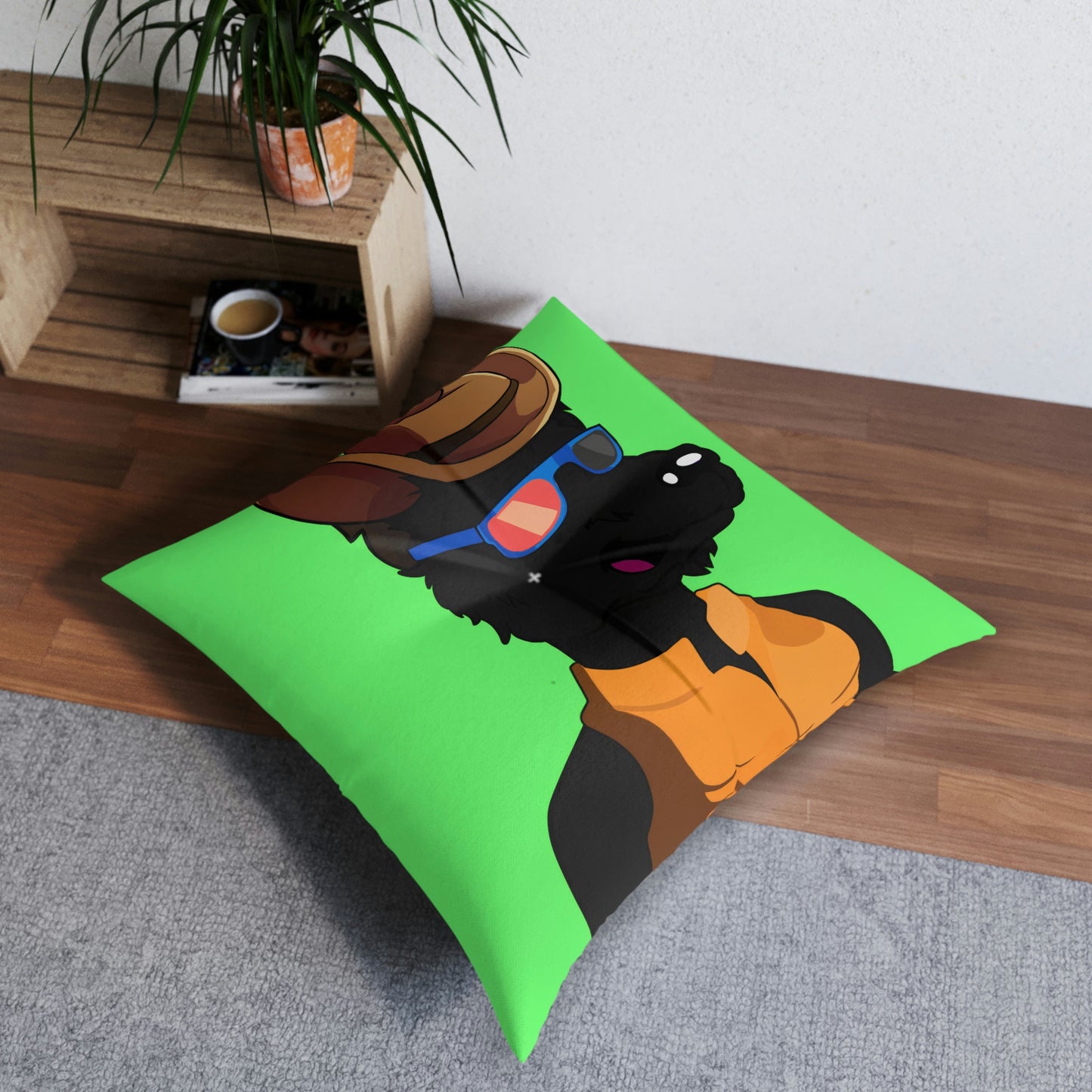 Cowgirl Wolf Cyborg Wolve - Almohada de suelo con mechones, cuadrada 