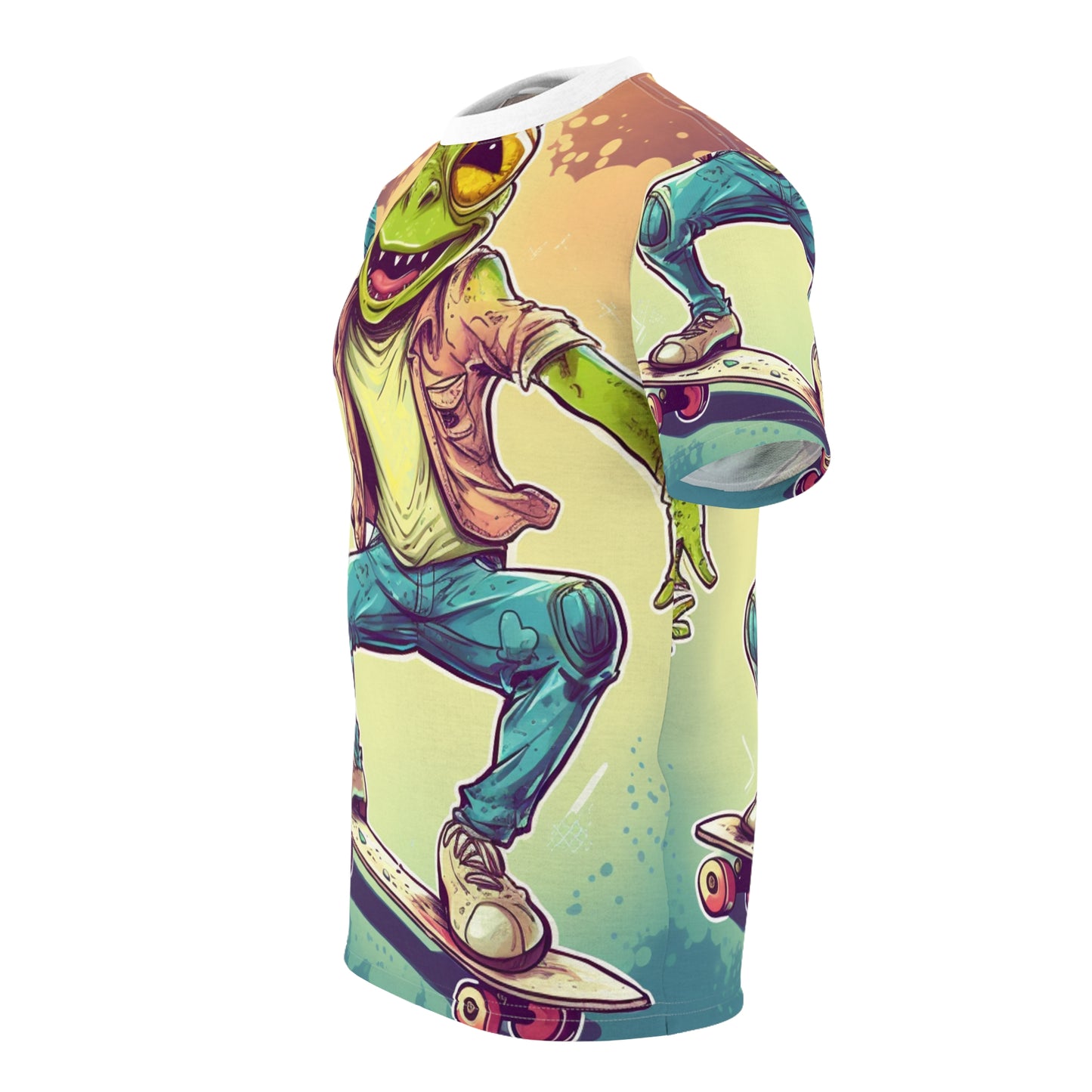 Frog Skateboard Trick Amphibian Sport Graphic Unisex Cut & Sew Tee (AOP)