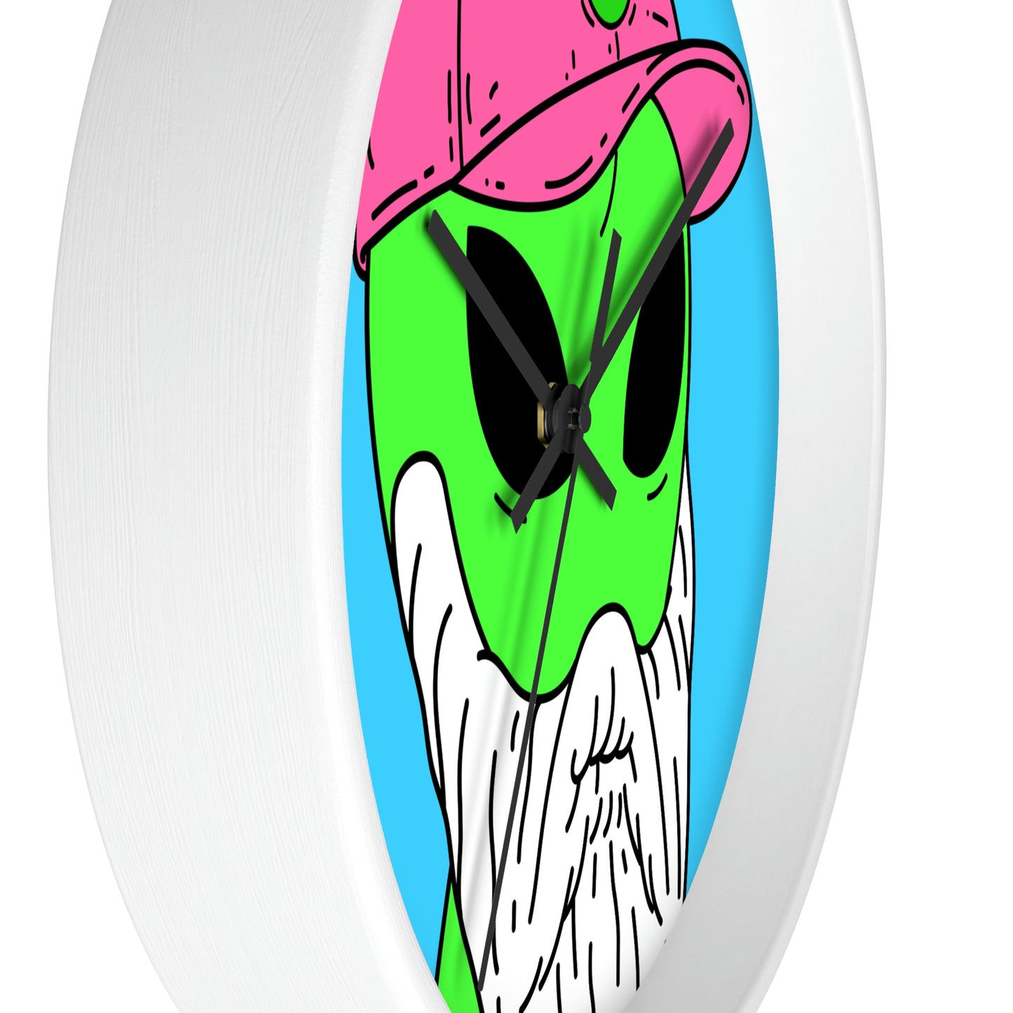 Beard Visitor Pink Hat Alien Cartoon Comic Wall clock