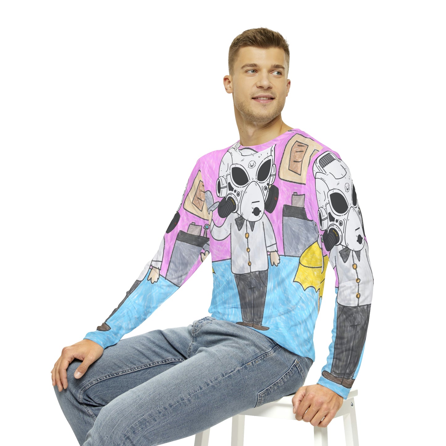 Robot Alien Cyborg LOL Visitor Men's Long Sleeve AOP Shirt