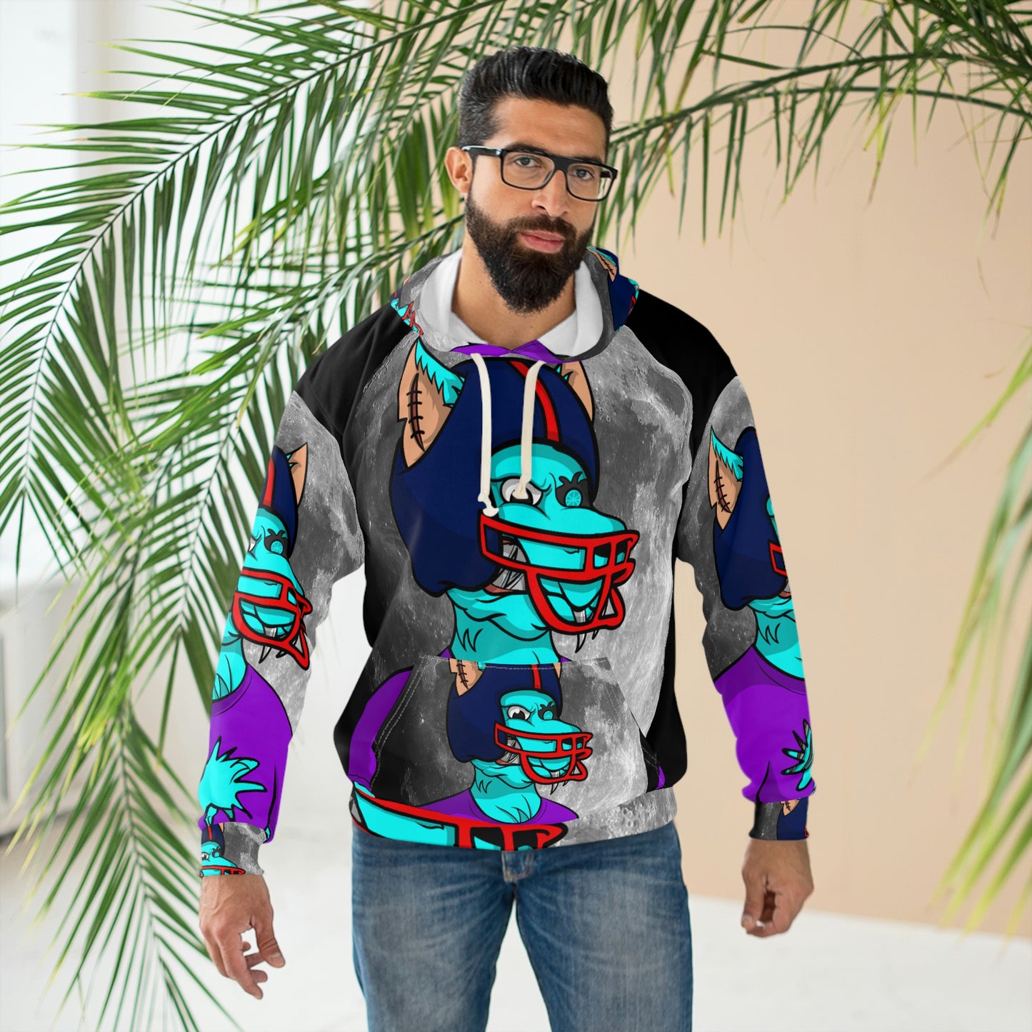 Foot Ball Luna Llena Hombre Lobo Americano Lobo Cyborg AOP Sudadera con capucha unisex 