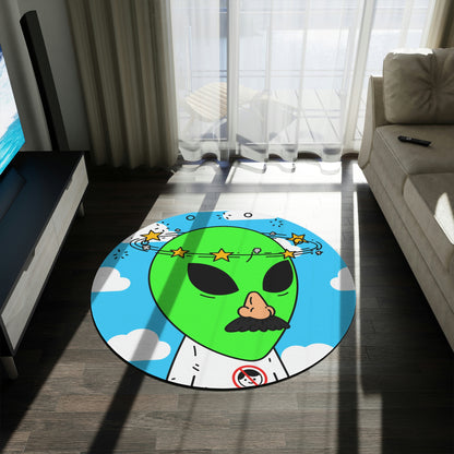Alien Green Star Head Fake Nose Mustache Imposter Anti Human Visitor Round Rug - Visitor751
