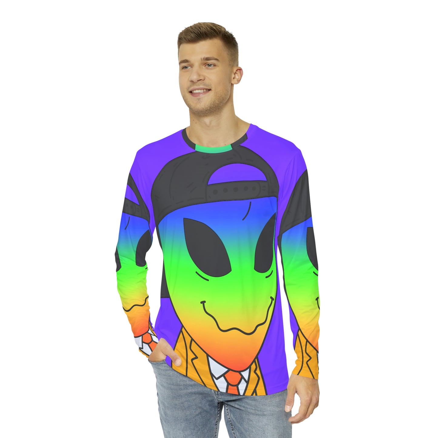 Rainbow Multi Color Visitor Gold Suit Visitor Men's Long Sleeve AOP Shirt