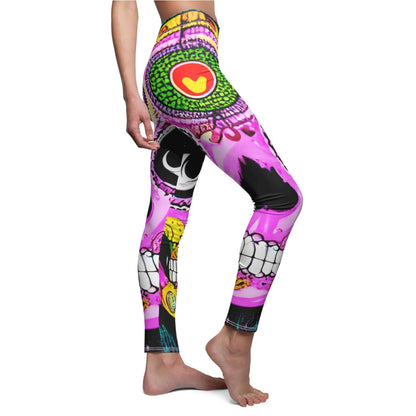 Trippy psychedelic Skull Skeleton Head Face Women's Cut & Sew Casual Leggings