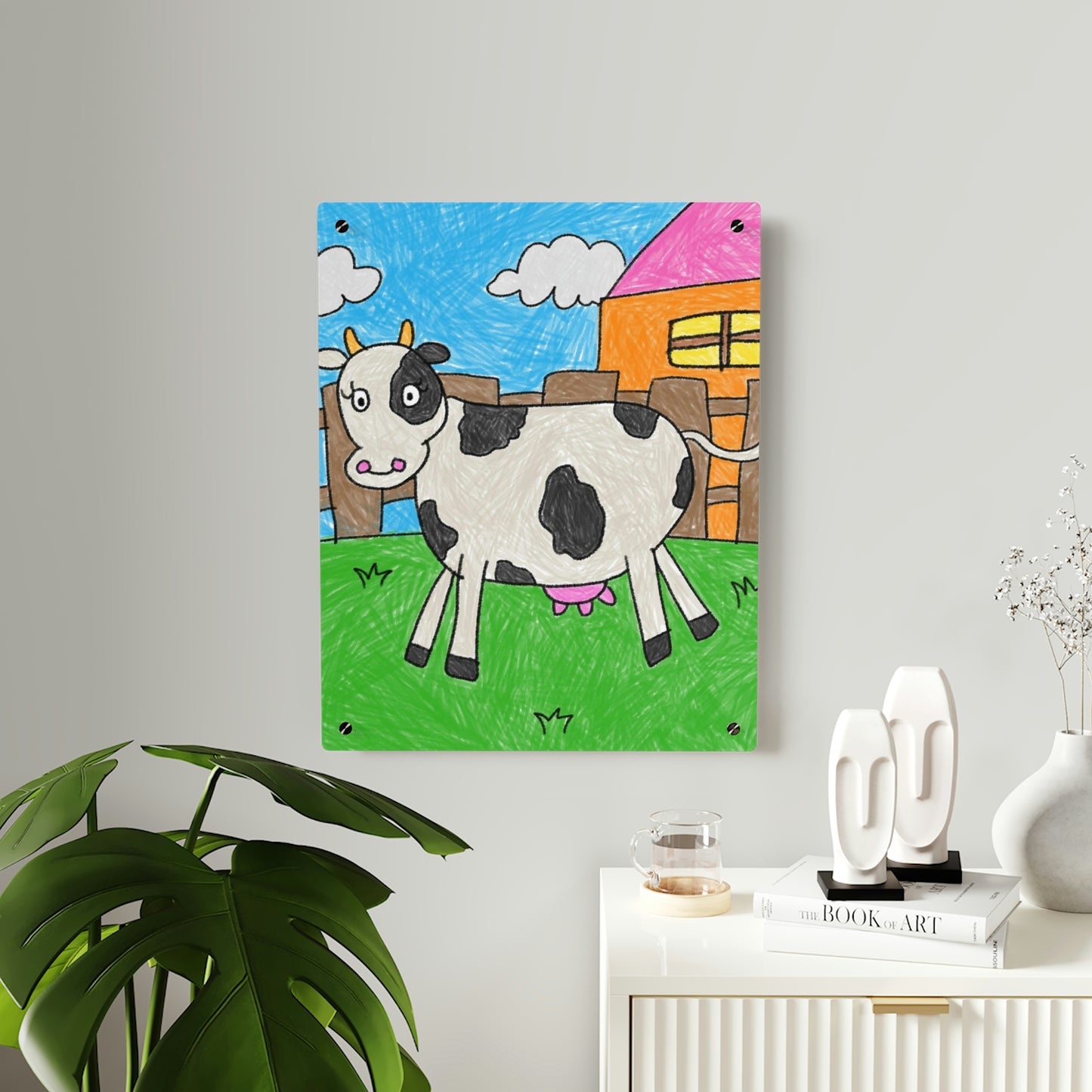 Cow Moo Farm Barn 動物キャラクター アクリル ウォール アート パネル