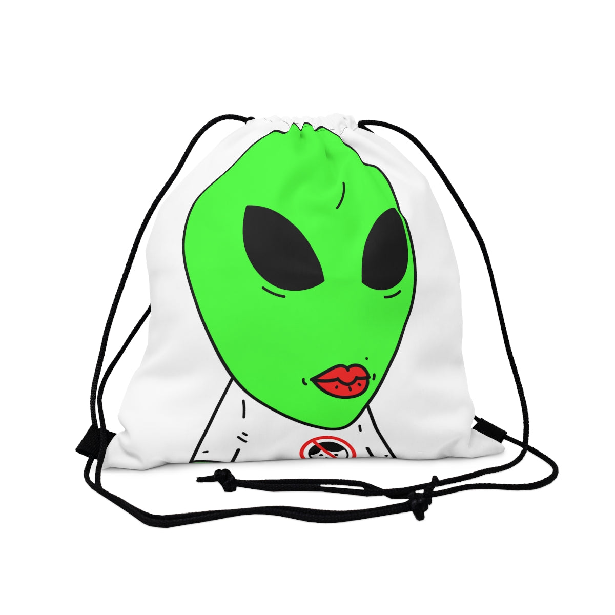 Green Alien Anti Human T Shirt Visitor Red Lipstick Outdoor Drawstring Bag