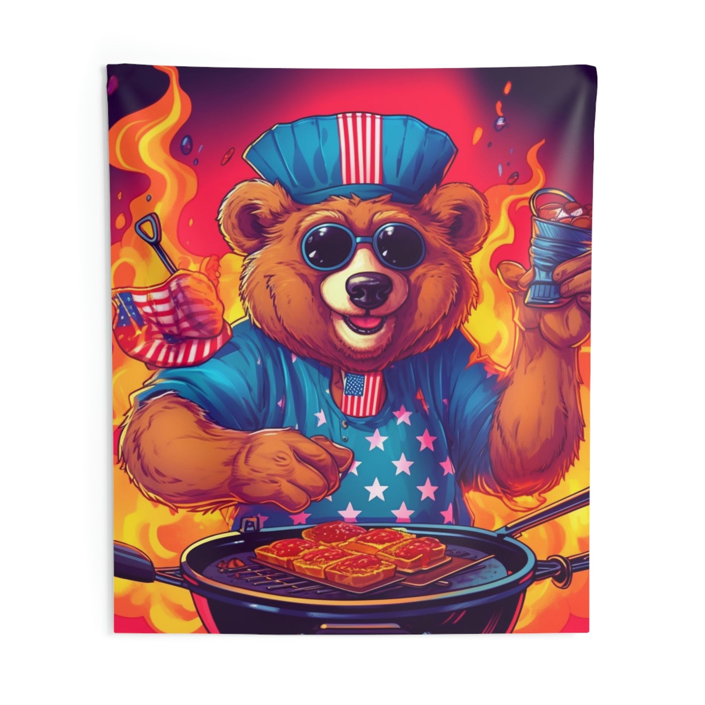 Patriotic Bear's BBQ Bash: Grill and Chill this 4th of July USA Indoor Wall Tapestries