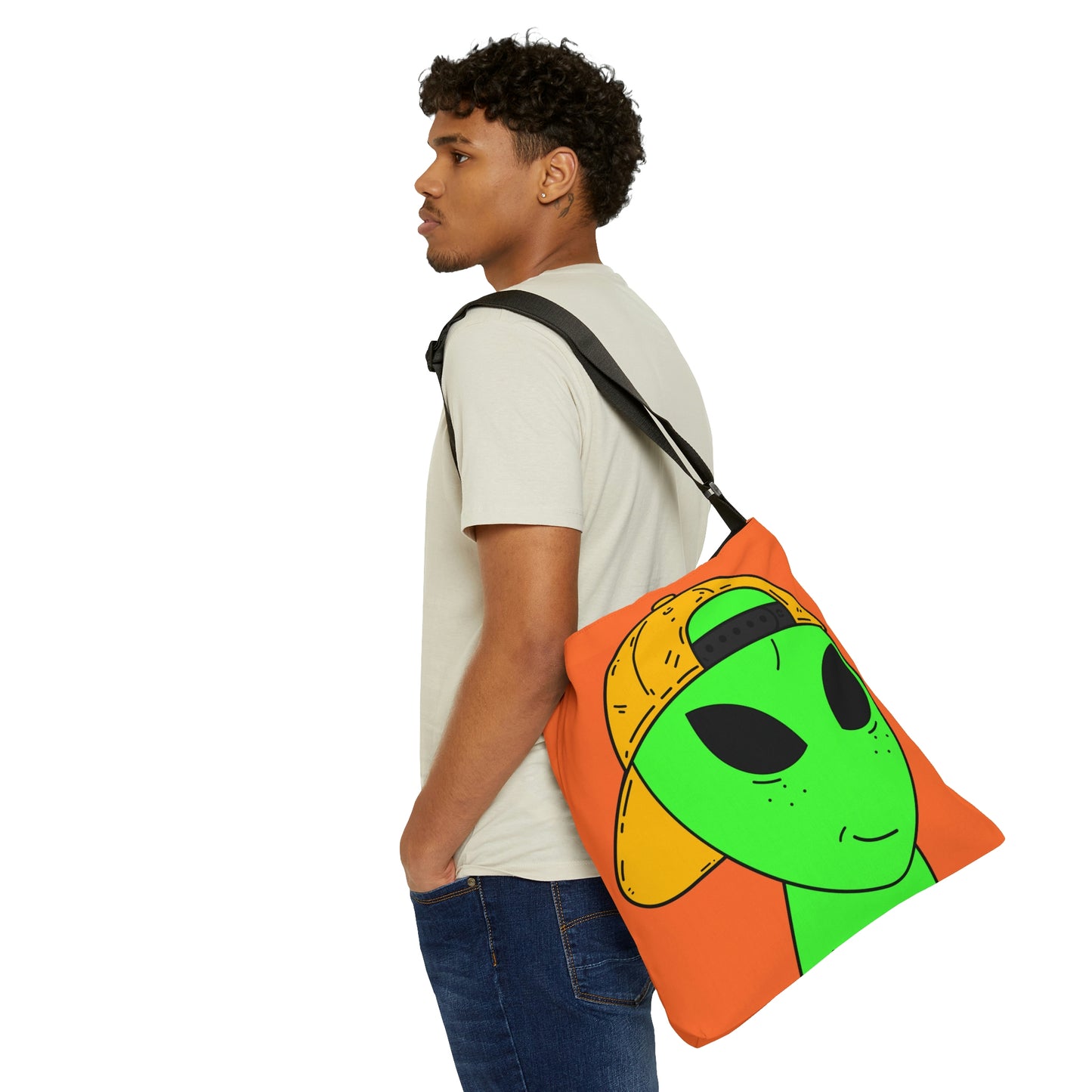 Happy Smirk Alien Visitor Adjustable Tote Bag (AOP)