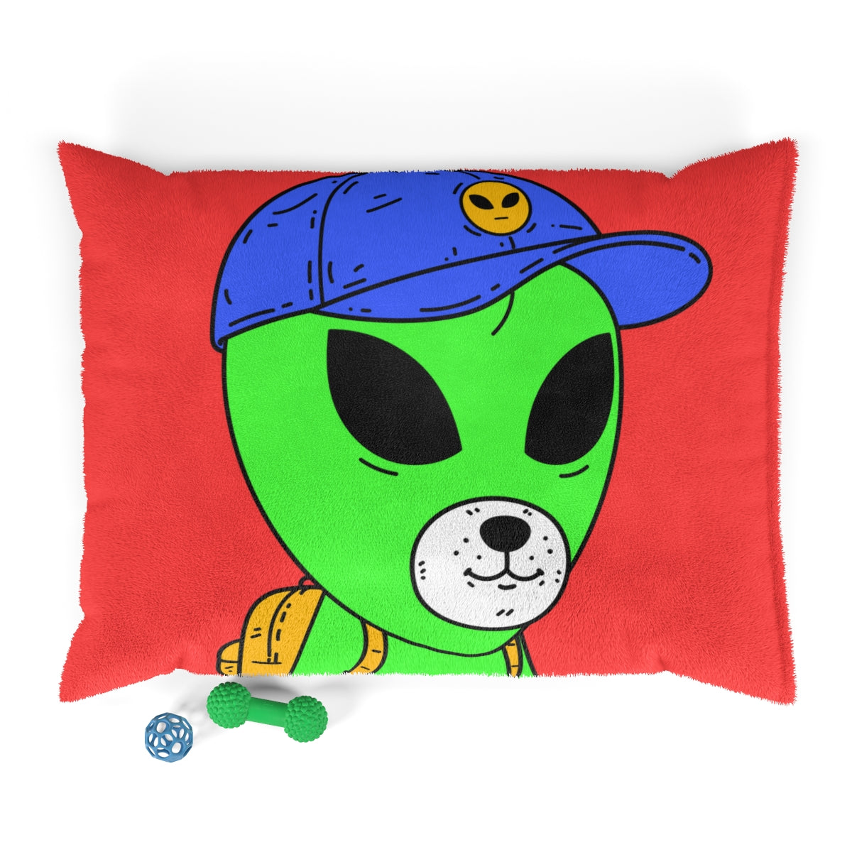 White Dog Bear Mouth Alien Green Visitor Yellow Backpack Blue Visi Hat Pet Bed