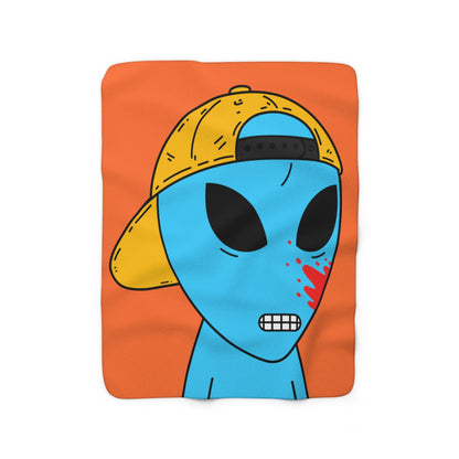 Blue Blood Visitor Alien Cartoon Sherpa Fleece Blanket