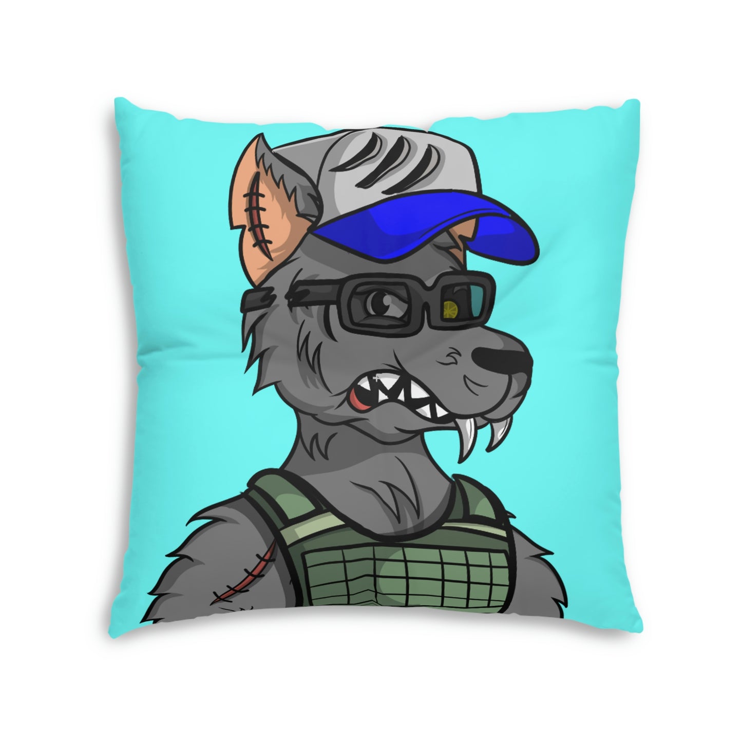 Army Vest Werewolve Cyborg Wolf Tufted Floor Pillow, Square