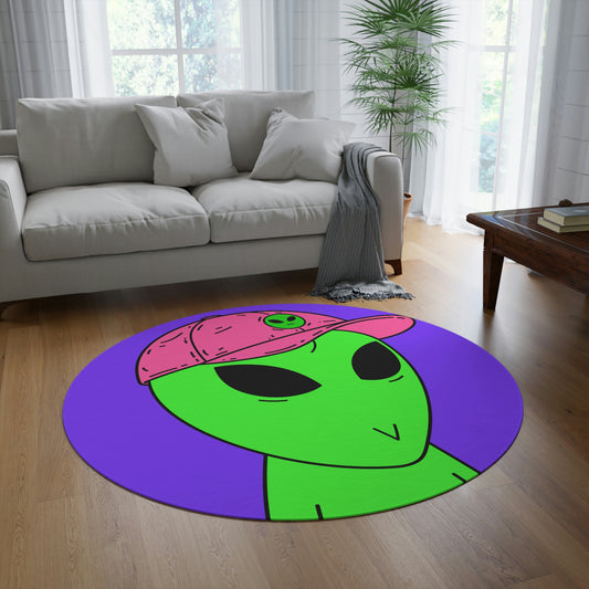 Green Alien V Face Pink Visi hat Visitor Round Rug - Visitor751