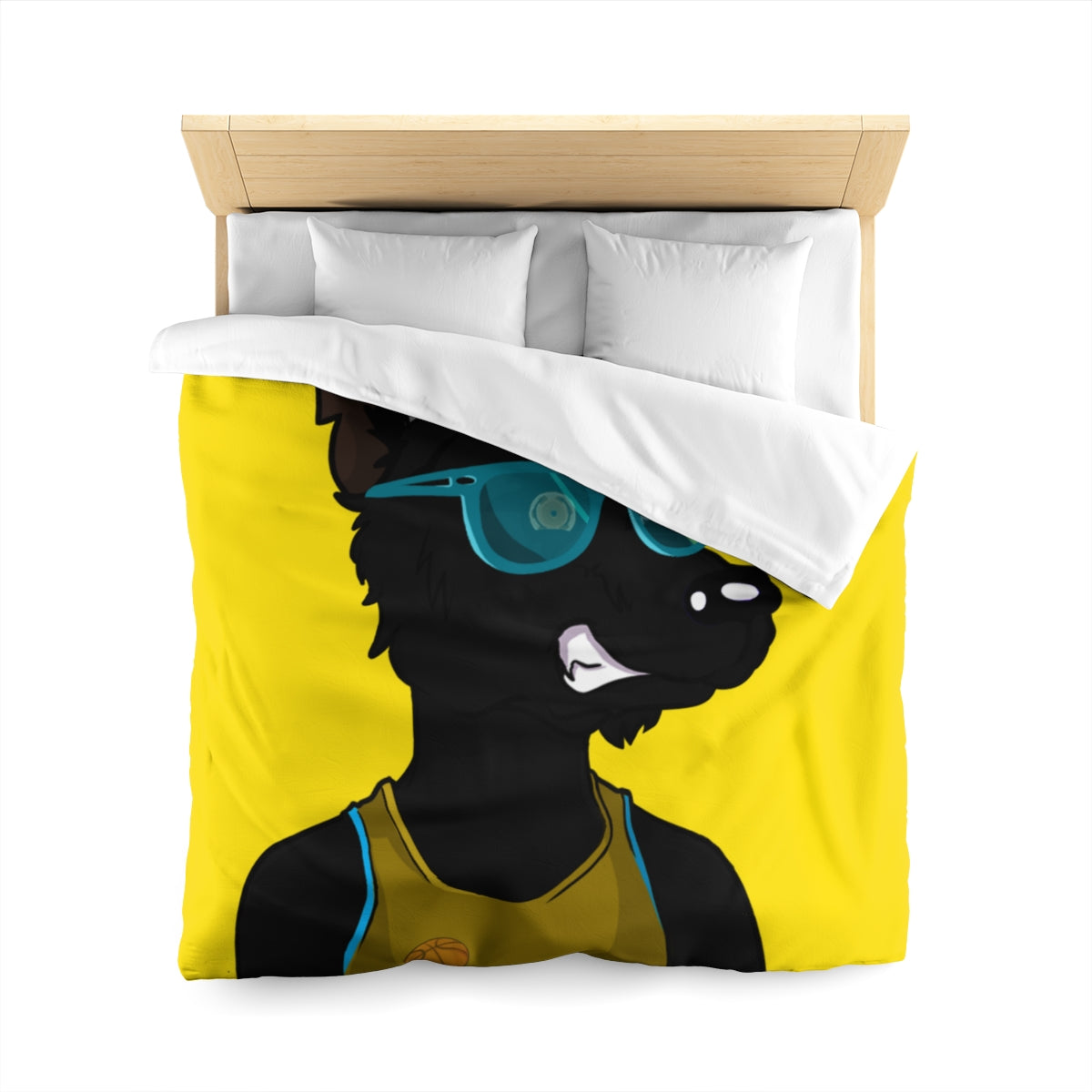 Cyborg Wolf Basket Ball Shirt Large Glasses Blue Cap Hat Microfiber Duvet Cover