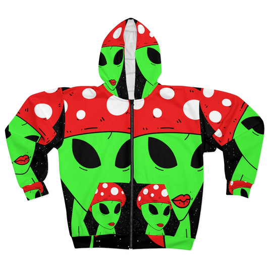 Shroom Cap Head Alien AOP Unisex Zip Hoodie