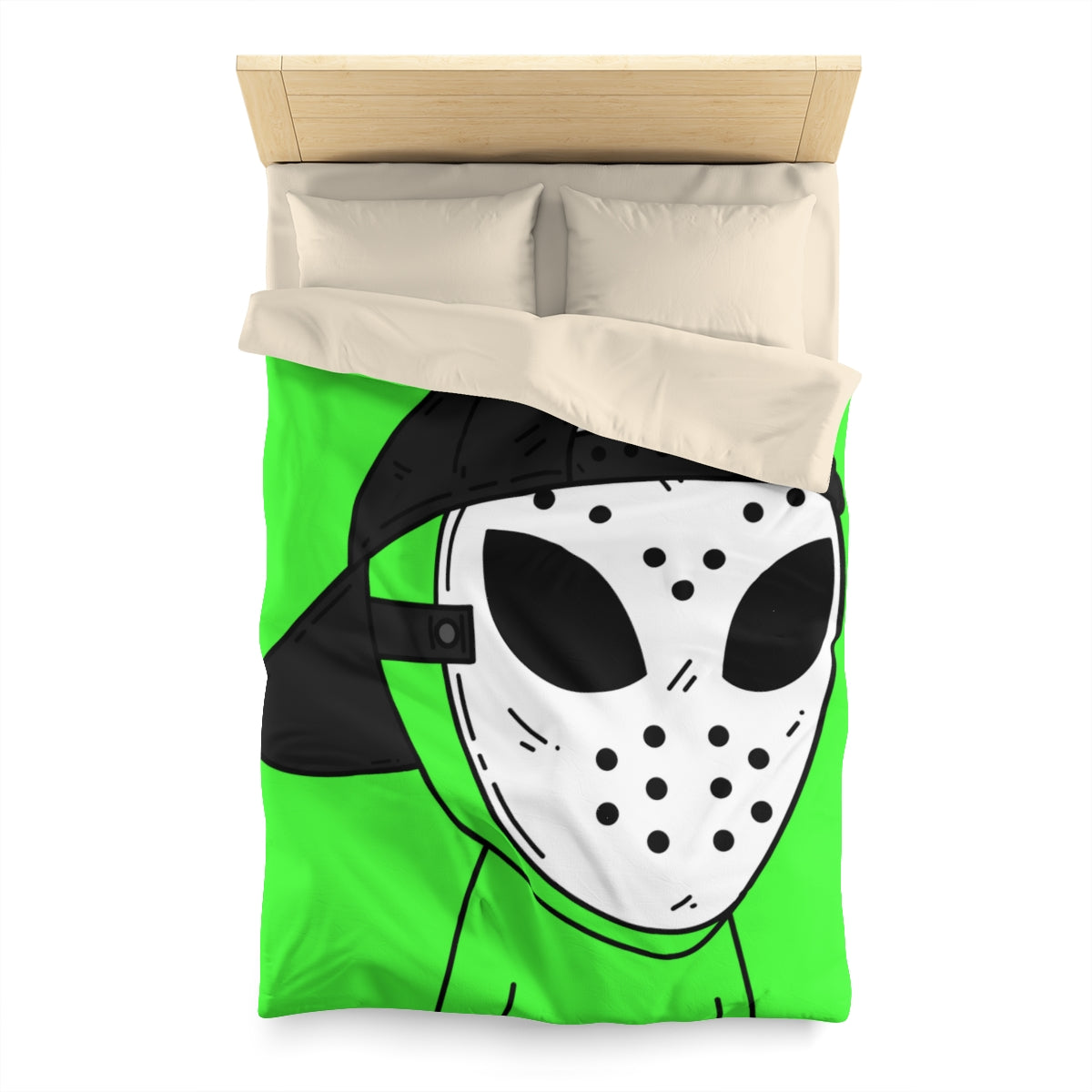 White Hockey Mask Green Alien Visitor Microfiber Duvet Cover