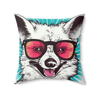 Happy Opossum Retro Cartoon Spun Polyester Square Pillow