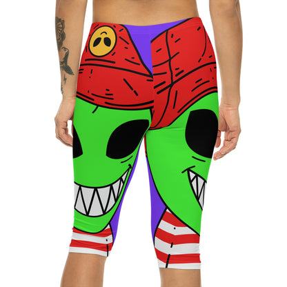 Alien Character Cartoon Big Smile Women’s Capri Leggings (AOP)