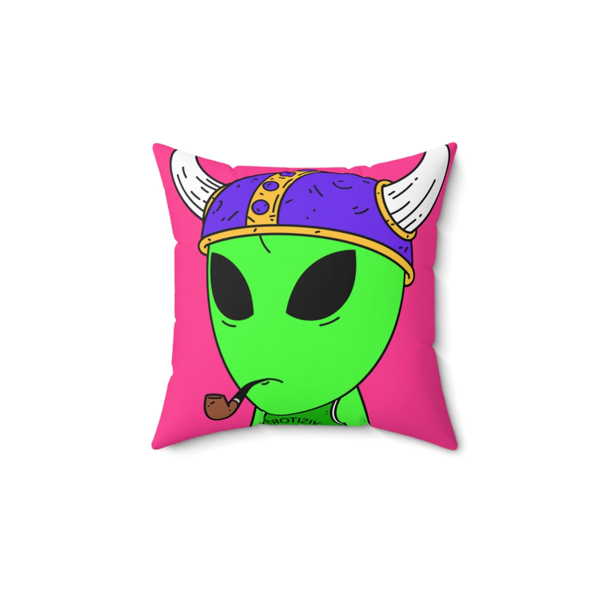 Green Visi Jersey Purple Viking Helmet Pipe Alien Visitor Spun Polyester Square Pillow