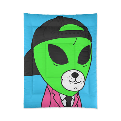 White Bear Dog Face Pink Suit Green Alien Visitor Black Cap Bed Comforter