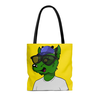 Cyborg Wolve Gafas de sol negras grandes Piel de lobo verde Camiseta blanca AOP Bolsa de tela 