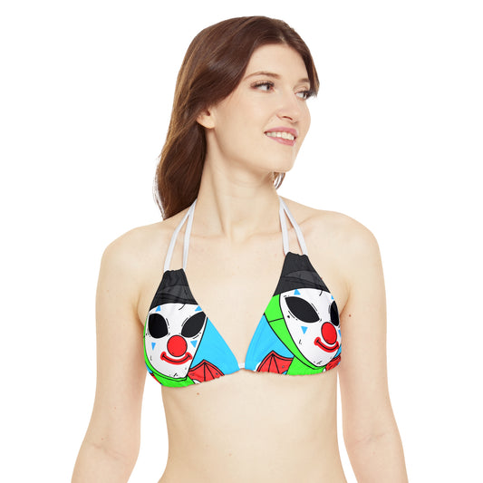 Clown Visitor Green Alien w/ Devil Wings Strappy Bikini Set (AOP)