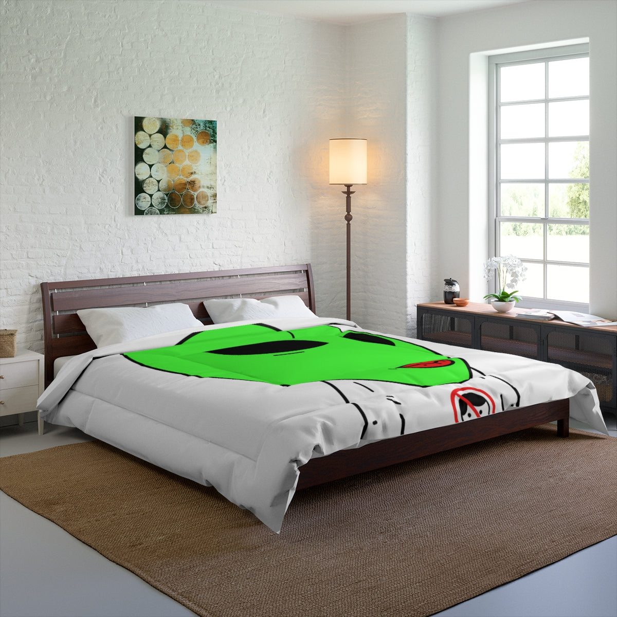 Green Alien Anti Human T Shirt Visitor Red Lipstick Bed Comforter