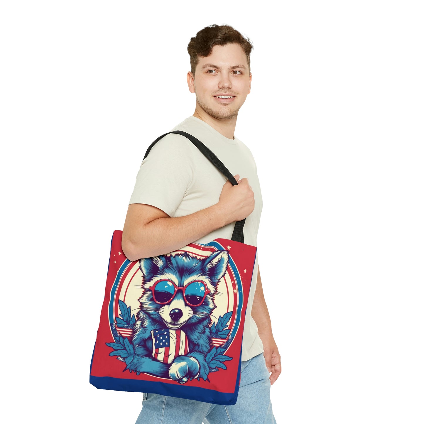 4th of July Stylish Raccoon USA American Graphic Tote Bag (AOP)