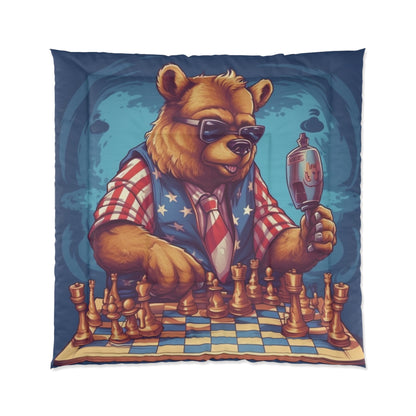 Checkmate Patriotism: Patriotic Bear's Chess Game 4th of July Style Comforter