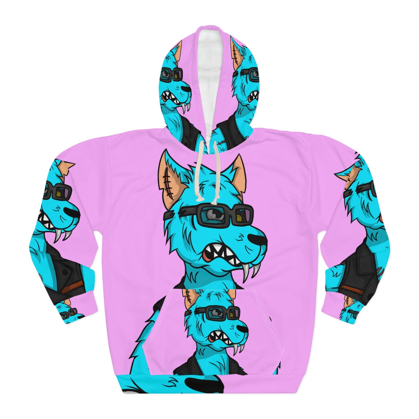 Aqua Blue Fur Animal Dog Wolf AOP Unisex Pullover Hoodie