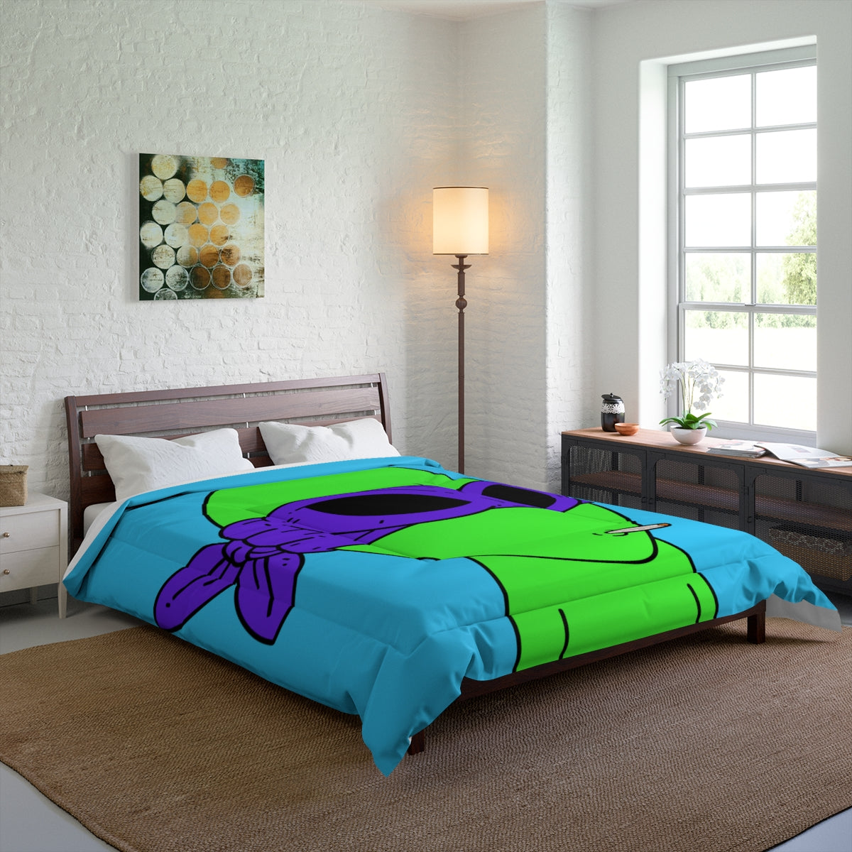 White Whistle Mouth Green Visitor Purple Ninja Mask Alien Bed Comforter