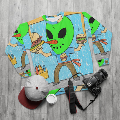 Chef Veggie Burger Vegetable Visi Visitor Alien Vegan Vegetarian Food AOP Unisex Sweatshirt