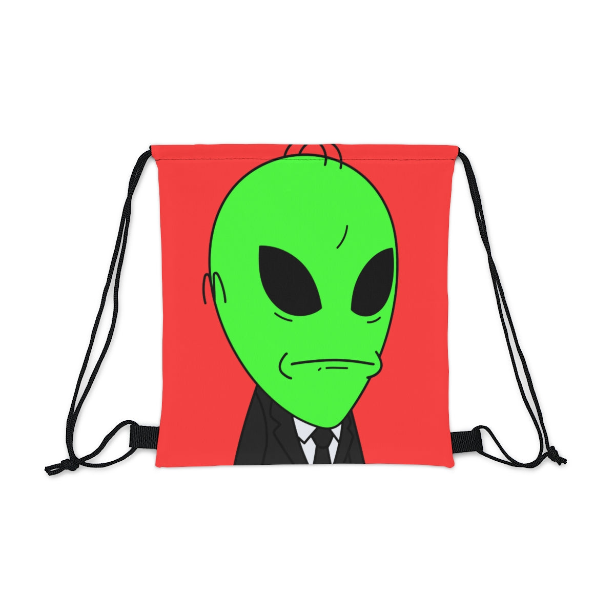 Green Hair Alien Business Black Suit Large Okay Mouth Visitor Outdoor Drawstring Bag