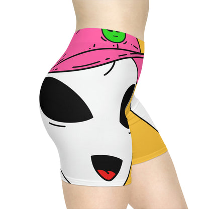 White Visitor Alien Pink Visi Hat Graphic Women's Biker Shorts