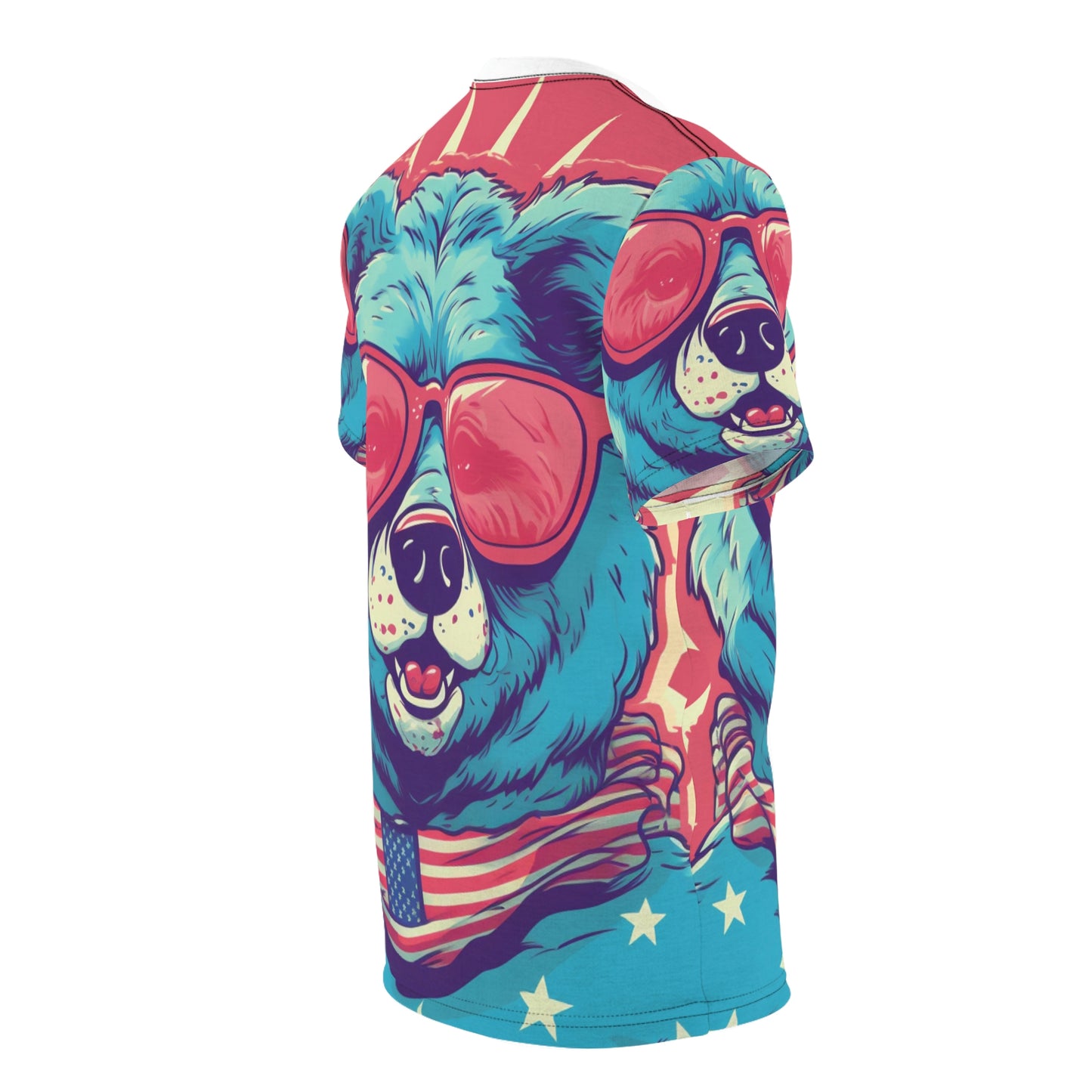 4th of July Festive Fun: Cute Patriotic Bear Graphic USA Style Unisex Cut & Sew Tee (AOP)