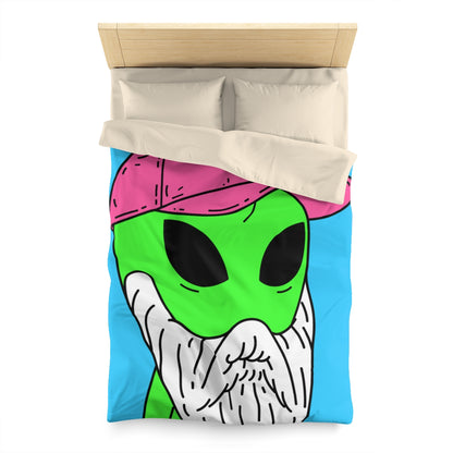 Bearded Green Visitor Pink Alien Hat Cartoon Comic Microfiber Duvet Cover