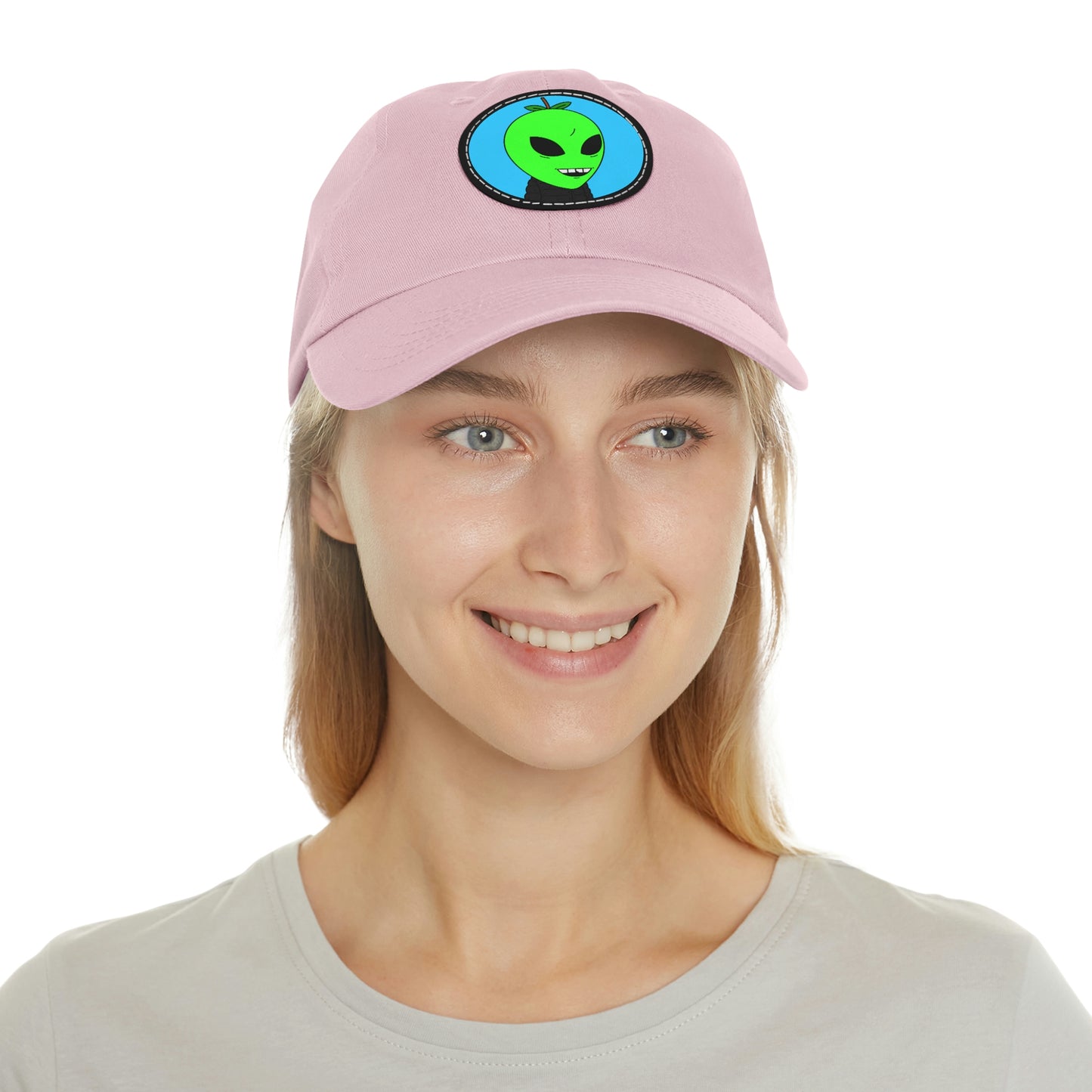 Green Apple Chipped tooth Visitor Smiling Dad Hat with Leather Patch (Round)