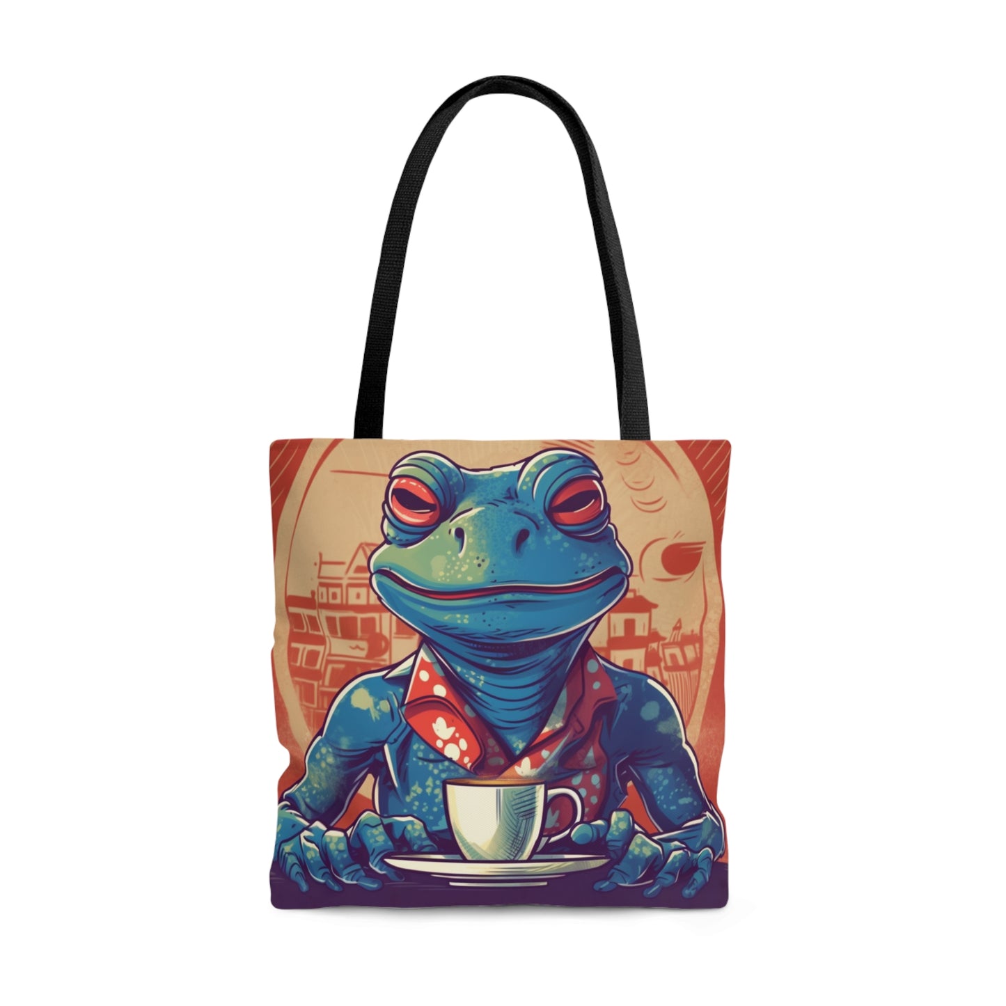 Frog Coffee Drinker Shop オールドクラシックグラフィックトートバッグ (AOP) 