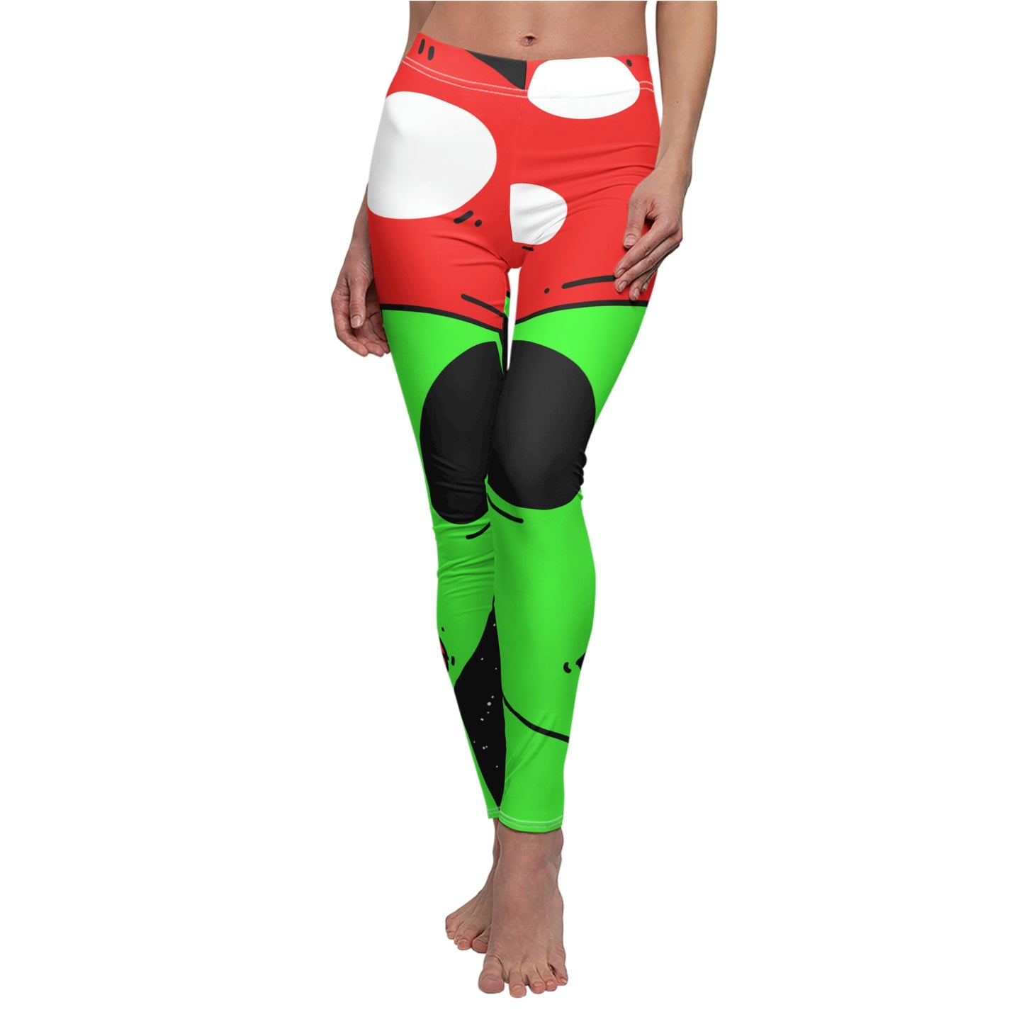 Mushroom Head Green Alien Visitor w/ Red Lips Women's Cut & Sew Casual Leggings