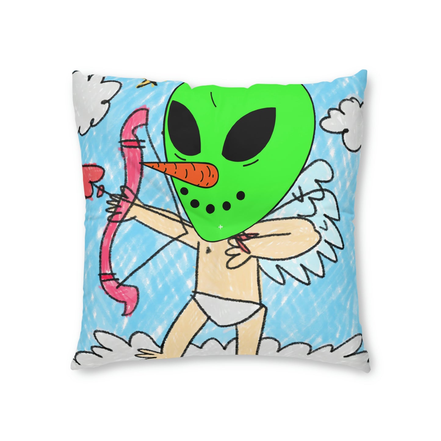 Valentine Alien Heart Love Veggie Visi Vegetable Visitor Tufted Floor Pillow, Square