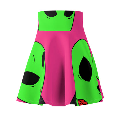 8 Ball Green Alien Lipstick Visitor Women's Skater Skirt