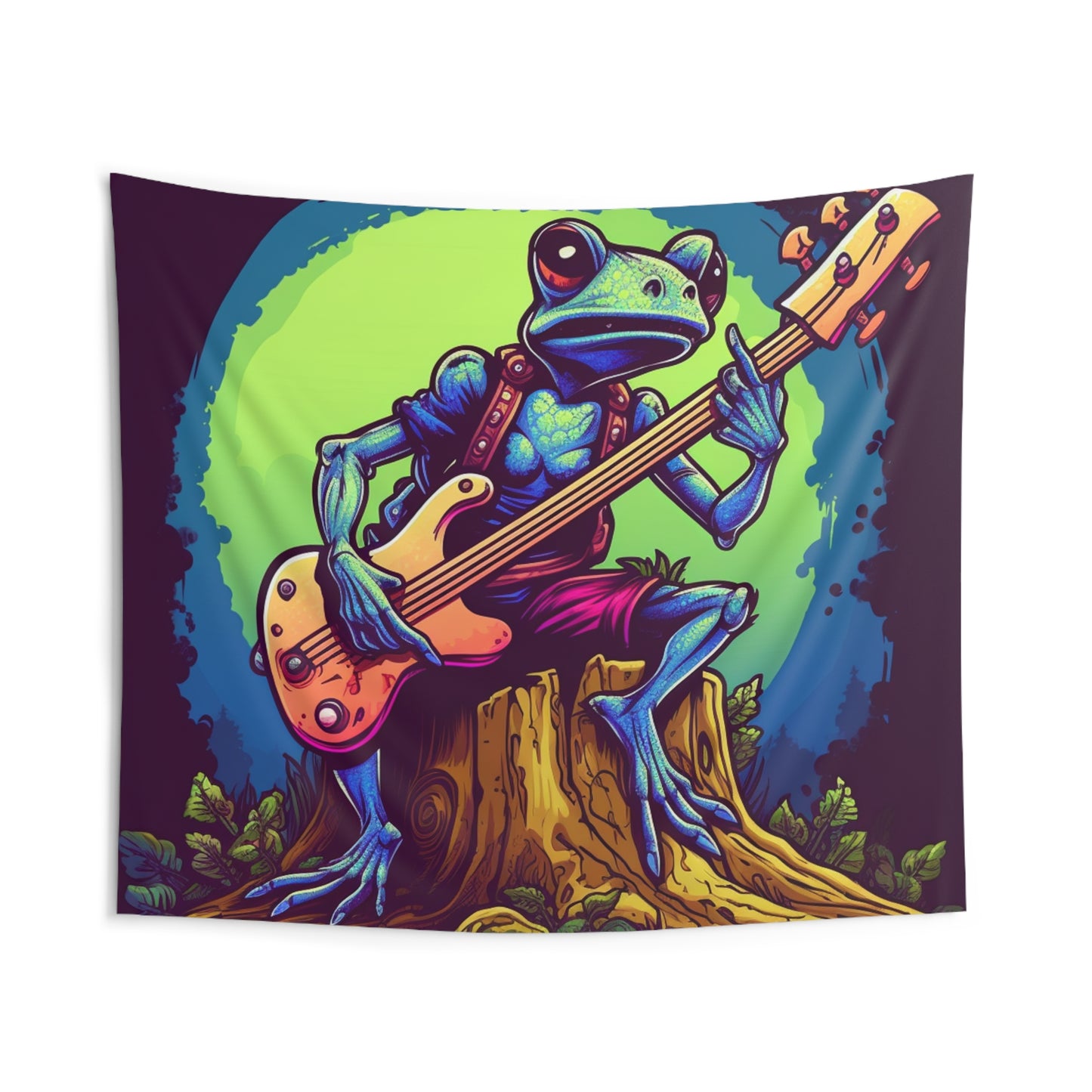 Frog Log Retro Graphic Trippy Musician Instrument Guitar Player Indoor Wall Tapestries