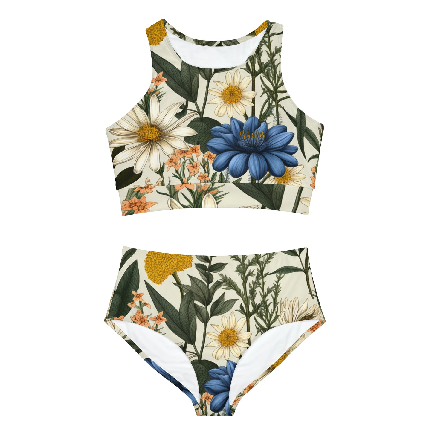 Botanical Illustration Flowers & Plants Design Sporty Bikini Set (AOP)